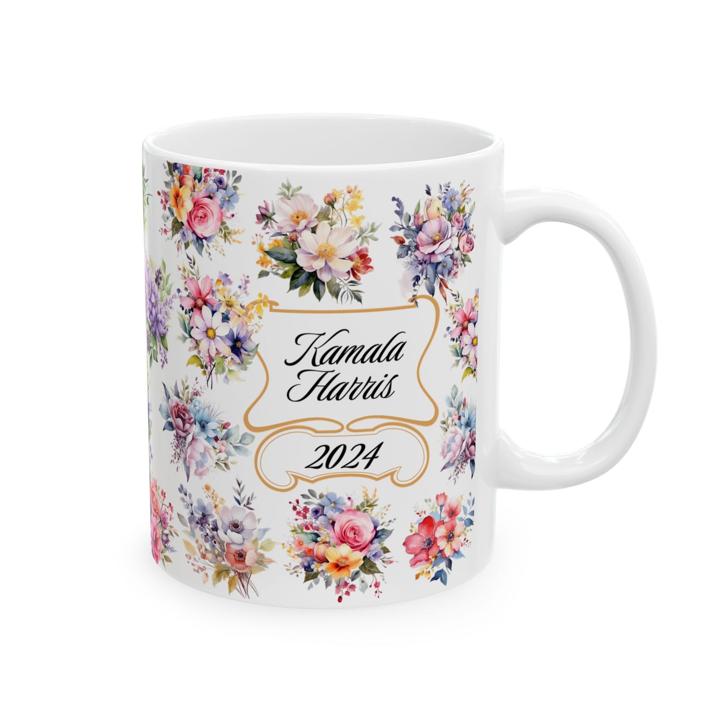 Madam President Kamala Harris Floral Ceramic Mug, (11oz, 15oz)