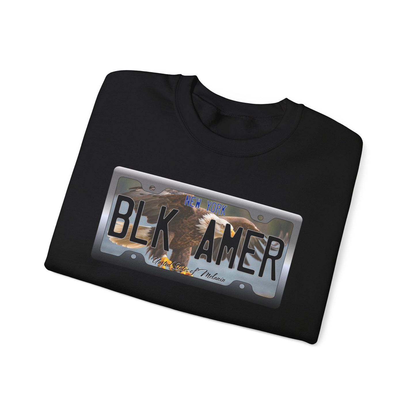 Black American Personalized Melaninated Vanity License Plate Unisex Heavy Blend™ Crewneck Sweatshirt